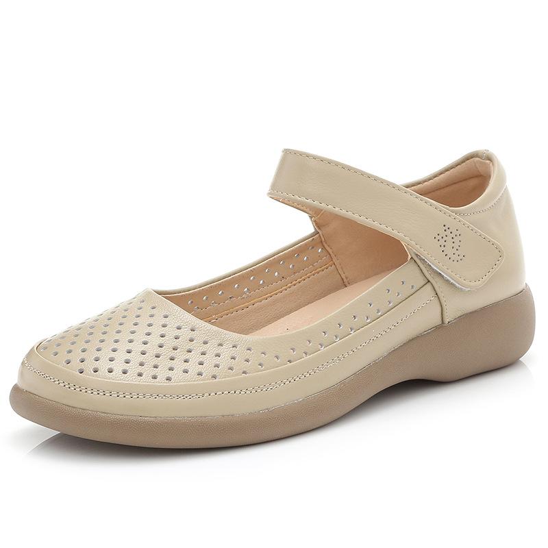 Fashion GKTINOO Genuine Leather Flats Mary Jane Women's Shoes Summer Soft Sole Hollow Mother's Shoes Anti-slip Sandals Large Size 43