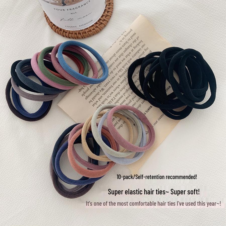 Super Soft Seamless Hair Ties - 10 Pack, High Elasticity, Black Rubber Hair Bands, Versatile Hair Accessories