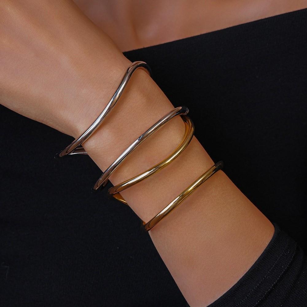 Double-layer Wide Irregular Open Bangle Zinc Zinc Alloy Exaggerated Bracelet Metal Cuff Bangles Decoration