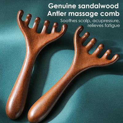 Natural Sandalwood Massage Comb Six-Claw Head Acupoint Massage Gua Sha Tool Neck Face Lifting Scraping Massager
