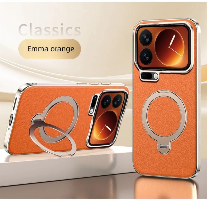 Premium Magnetic Vegan Leather Hidden Stand Cover for Xiaomi 17 Pro Max Case 360 Rotatable Metal Bracket Plating Frame