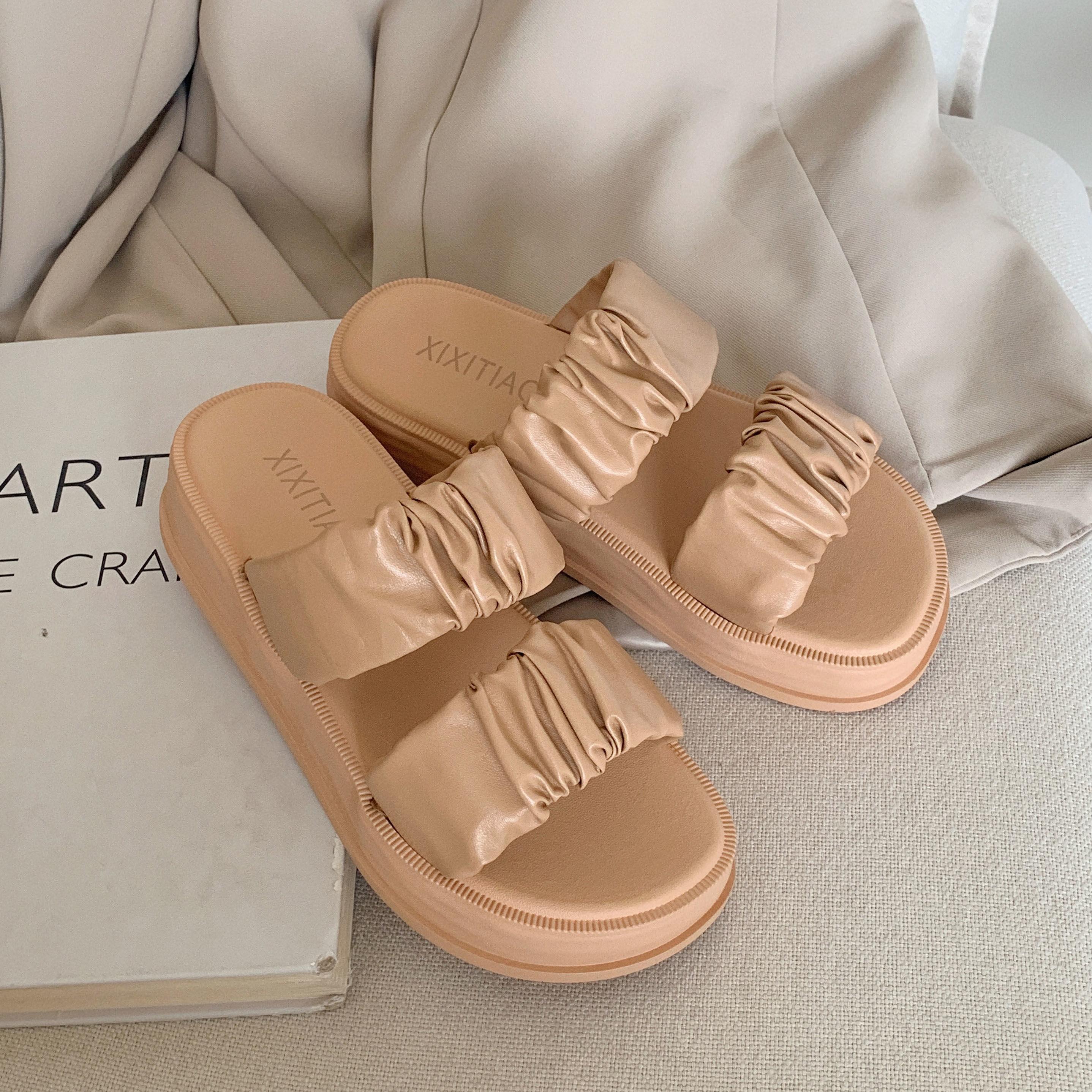 

Шлепанцы с каблуком снаружи, лето 2024, мягкие высокие женские тапочки и сандалии, белые туфли IF, водонепроницаемая обувь, уникальная 40