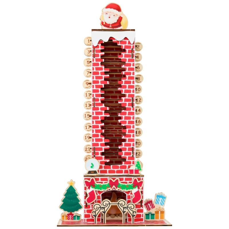 Christmas Countdown Calendar With Santa Descending Chimney Design Wooden Hanging Ornament For Family Festival Decorations