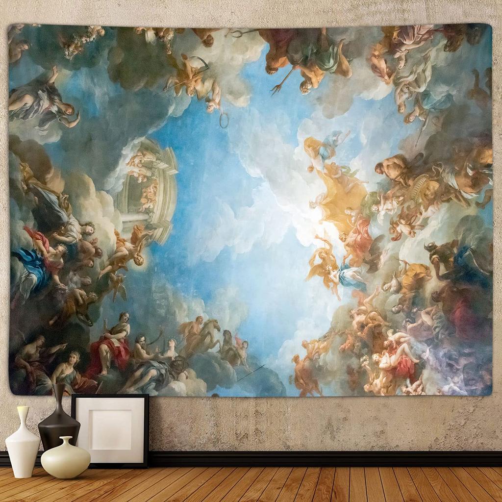 Arazzo Rinascimentale Retro Sanzu | Poster Angeli Barocchi Stampato Piatto Arte da Parete per Soffitto per Camera da Letto, Dormitorio, Soggiorno