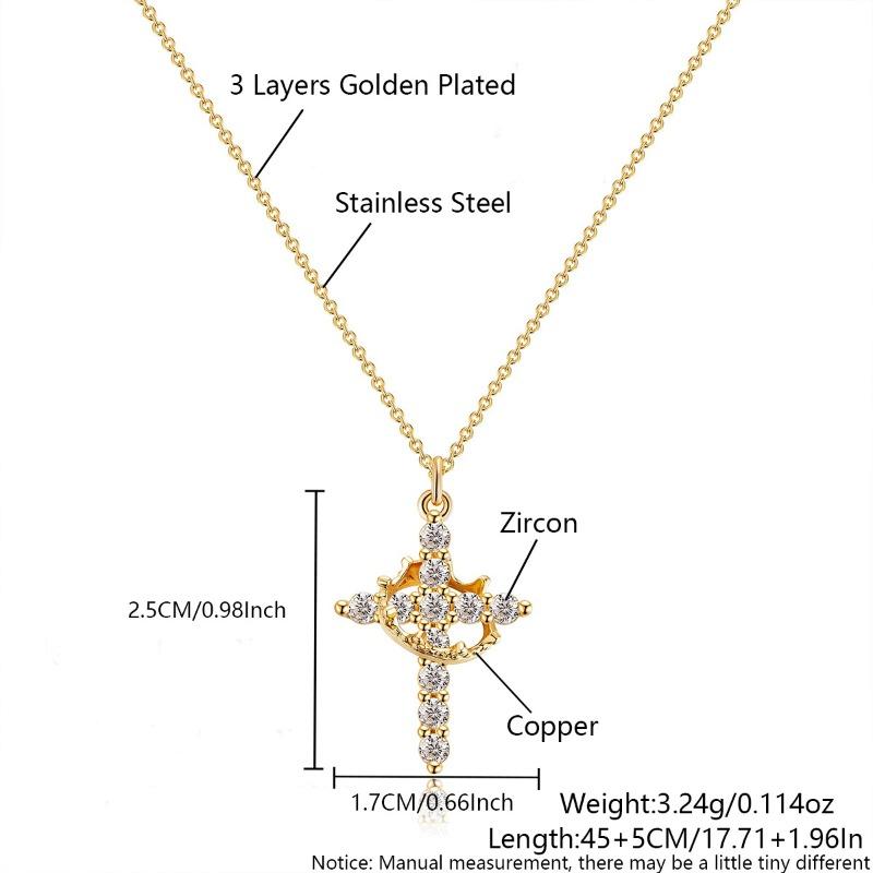 Rotatable Circular Ring Set with Zirconia Cross-shaped Crown Necklace Collar Chain