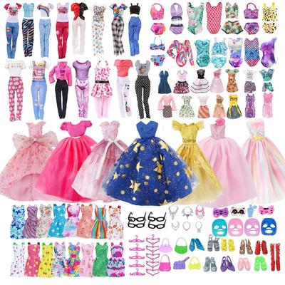 64-teilige Kleidung und Accessoires für 11,5''/30cm Puppen Modische Ballkleider Kleider Freizeitoutfits Badeanzüge Schuhe Halskette Ideales Geschenk Spielzeug