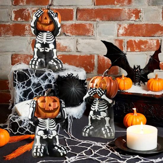 Halloween Decoration Skeleton Pumpkin Shape Statues Resin Gothic Decor Home Party Festival Skull Figurine
