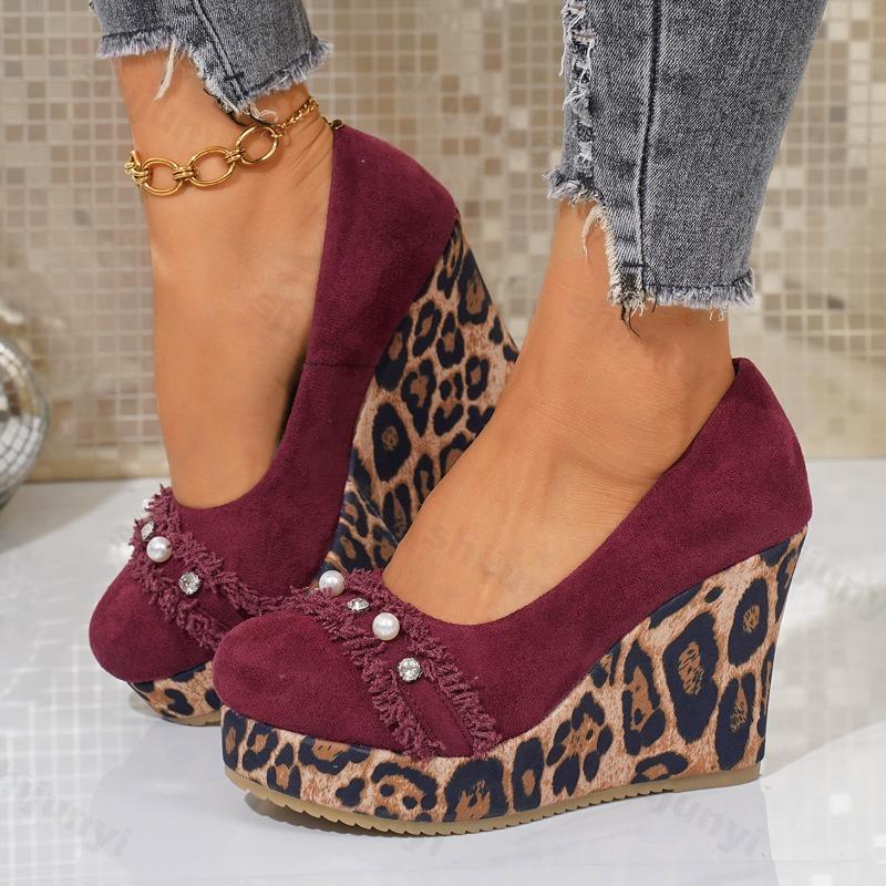 Platform Wedge Shoes Spring Autumn New Women Leopard Print Height Increase Fashion Single Shoes Comfortable Non Slip High Heels