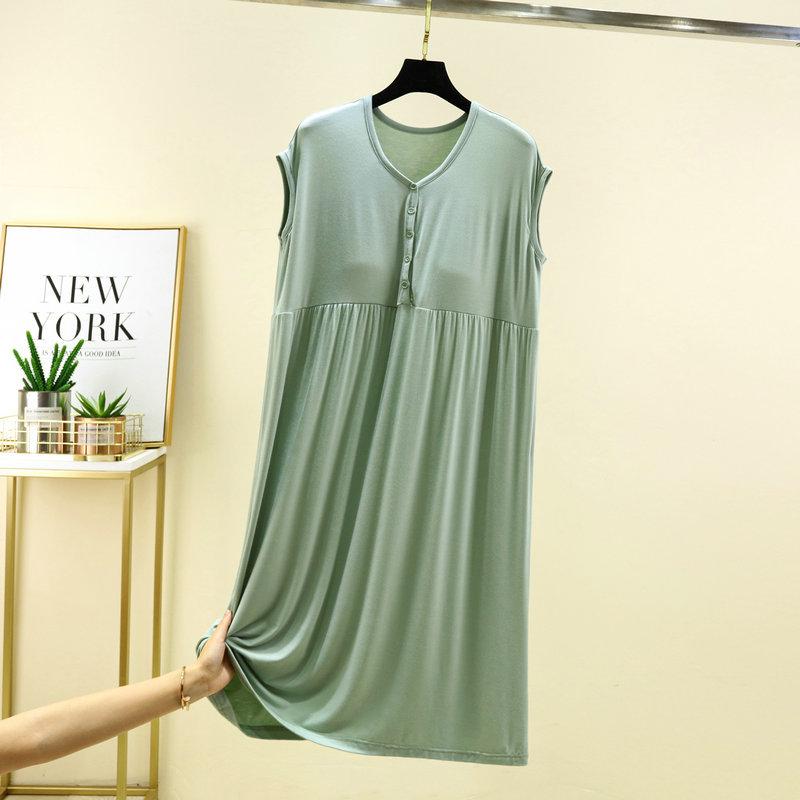 Damen V-Ausschnitt Ärmelloses Midi-Kleid Lockerer Schnitt Hoher Bund Lässiges Haus-Nachthemd Mit Integriertem BH-Pad