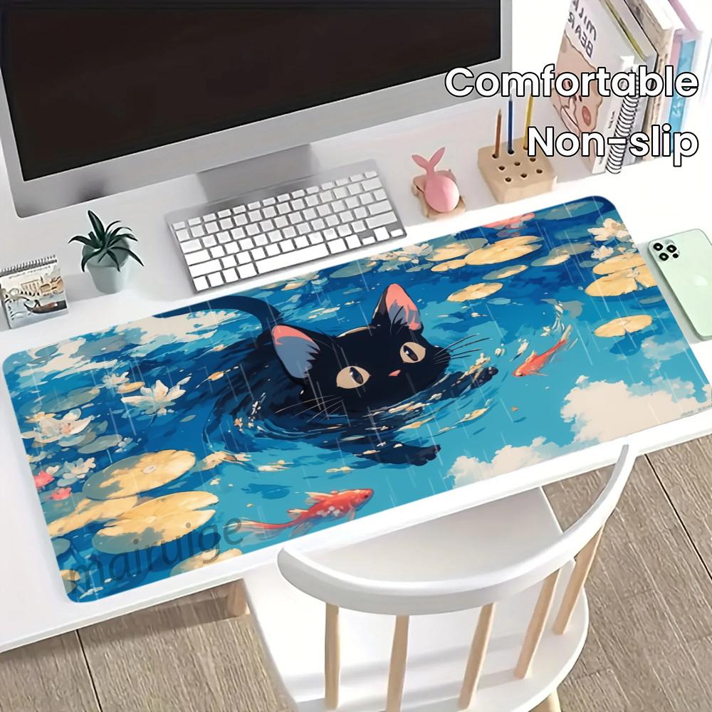 Cute Cat Mouse Pad Large Computer Office Game Table Mat 90x40 XXL Rubber Non-slip Stitched Edge Keyboard Mats Washable Desk Pads