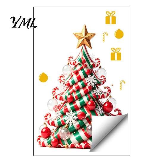 Holiday Glass Decals Christmas Tree Window Decals, Candy Striped Snowflake Wall Stickers, Waterproof Decorative Gifts PVC Removable Clings for