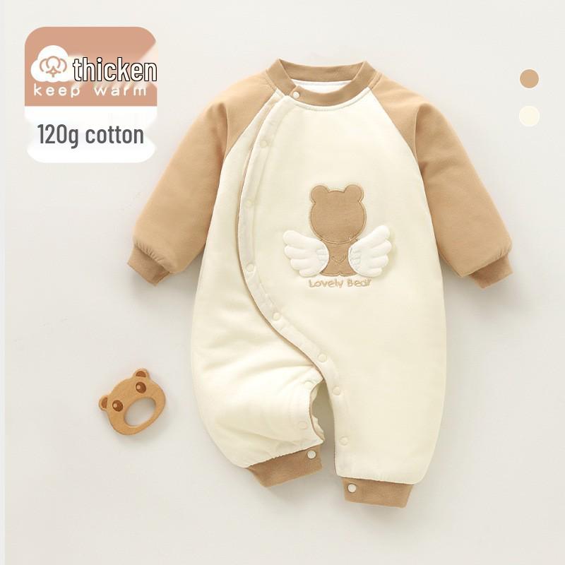 

120g Quilted Unisex Newborn Jumpsuit: Warm Autumn/Winter Cotton Crawling Suit 73cm (14-17 lbs) хакі
