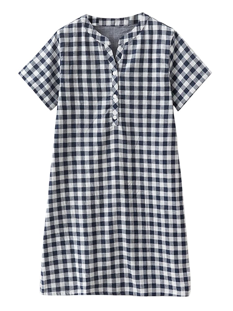 

short front double skin gentle on the room pajamas check [Euyqs] Women s sleeve, opening, cotton, gauze, breathable, touch, soft, skin, cute, dress,