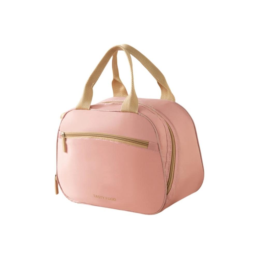 

Multi-pockets Insulated Lunch Bag Large Capacity Picnic Food Carrier Thermal Cooler Bag Work Use рожевий