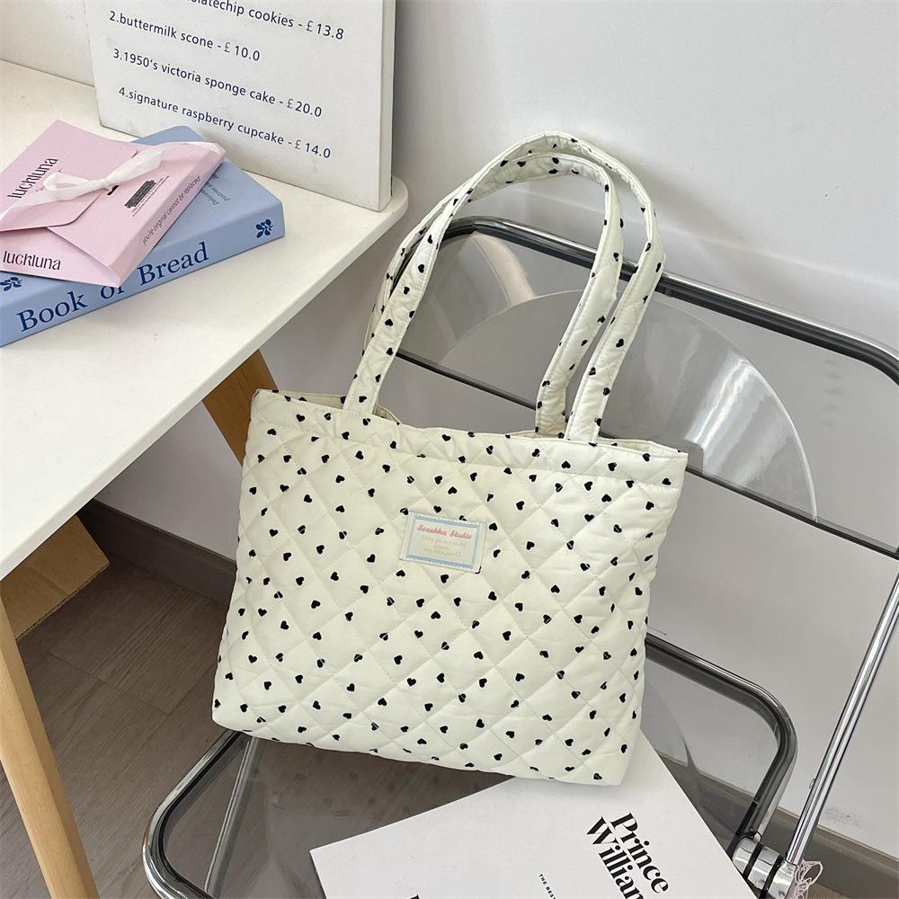 Quilted Cott Women's Handle Shoulder Bags Simple Plaid Heart Female Shopping Bag Large Capacity Grils Tote Shopper Handbags