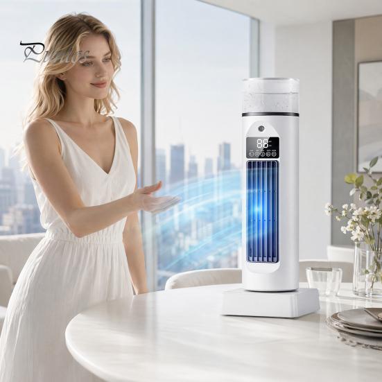 Quiet Air Circulation Fan Portable Tower with Remote Control, 6 Speed 7 Color LED Night Low Noise Light, Cooler, USB Powered Misting for Home