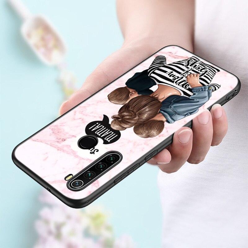 Miminko máma dívka chlapec mramorové silikonové pouzdro na telefon Xiaomi Redmi Note 11 10 9 8 Pro 11T 10T 10S 9S 8T 9 9A 9C 9T černý měkký kryt