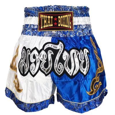 Calções de Muay Thai Kickboxing Brighttrust para Competição e Adequados para Treino K-1 e Tamanho Infantil, Amadores, Homens, Mulheres, (Branco e Azul, M)