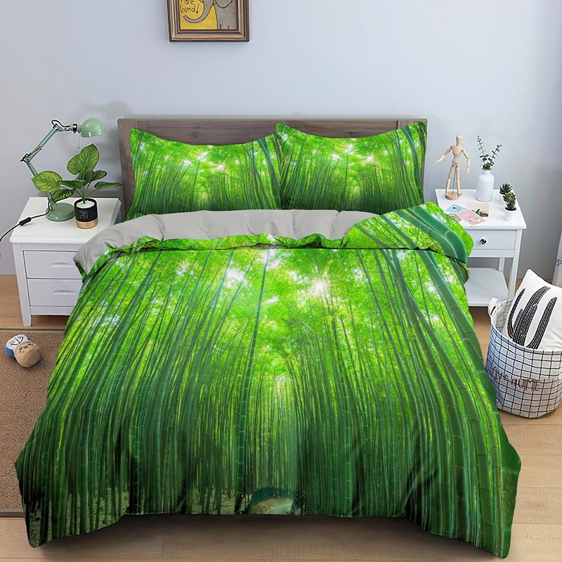 Natuurlijk Groen Bamboe Beddengoed Set Volwassen Queen King Enkel Tweepersoons Dekbedovertrek Microvezel Beddengoed Sets Drop Shipping Beddengoed UK Single 135x200cm