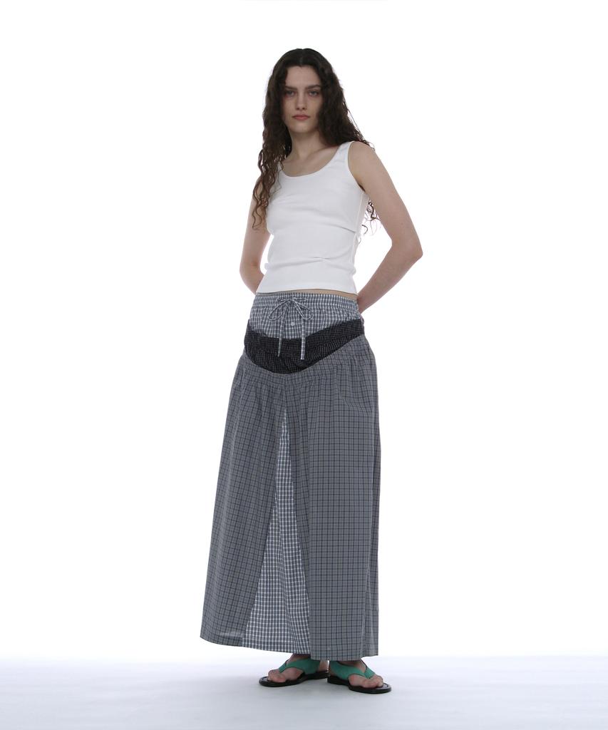 Partimento Woman Multi-Layered Maxi Skirt_Blue Check