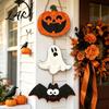 Ghost Festival Celebration Decor Halloween Wooden Hanging Ornament Jack-o'-Lantern Bat 3-Tier String Door Hanger Cute Rustic Pendant for Home