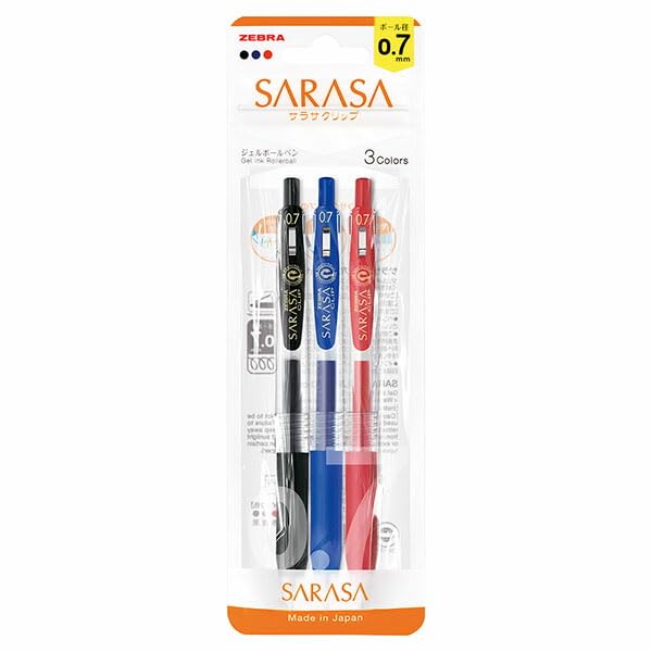 Zebra Sarasa Clip Gel Ballpoint Set Pen, 3-Color N, 0.7mm, JJB15-3C-N