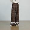 Chuyu Women's Brushed Plaid Wide-Leg Pants