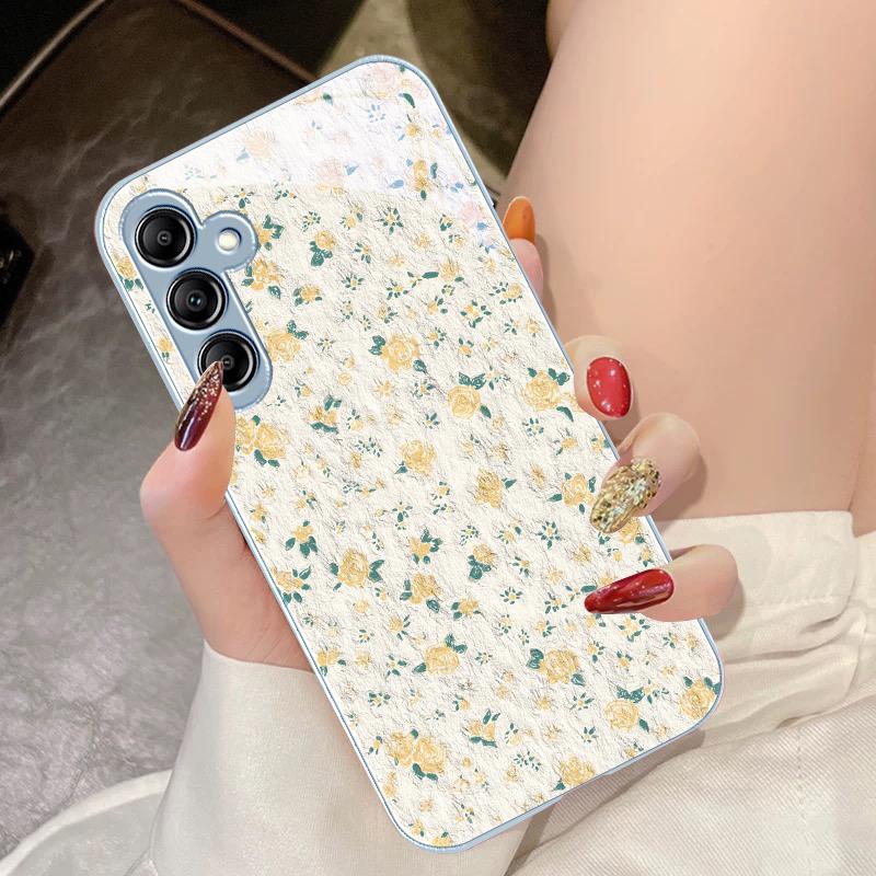 Rose Pink Flowers For Samsung Galaxy A14 4G 20 30 52 20S 21S 22 A32 33 34 42 50 51 53 54 70 71 72 73 5G Glass Phone Case