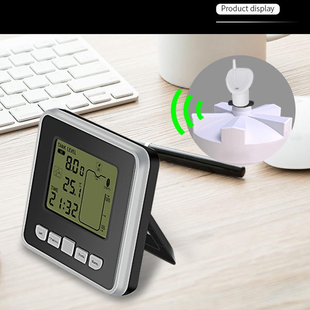 Wireless Ultrasonic Water Tank Liquid Depth Level Meter Flow Sensor Monitor with LCD Temperature Display Measuring Tool 3.5 Inch