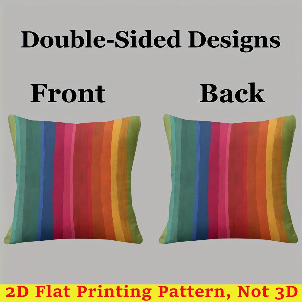 Vintage Rainbow Stripe Square Jacquard Pillow Cover for Sofa Office Waist Cushion Cover Home Decorative Pillowcase