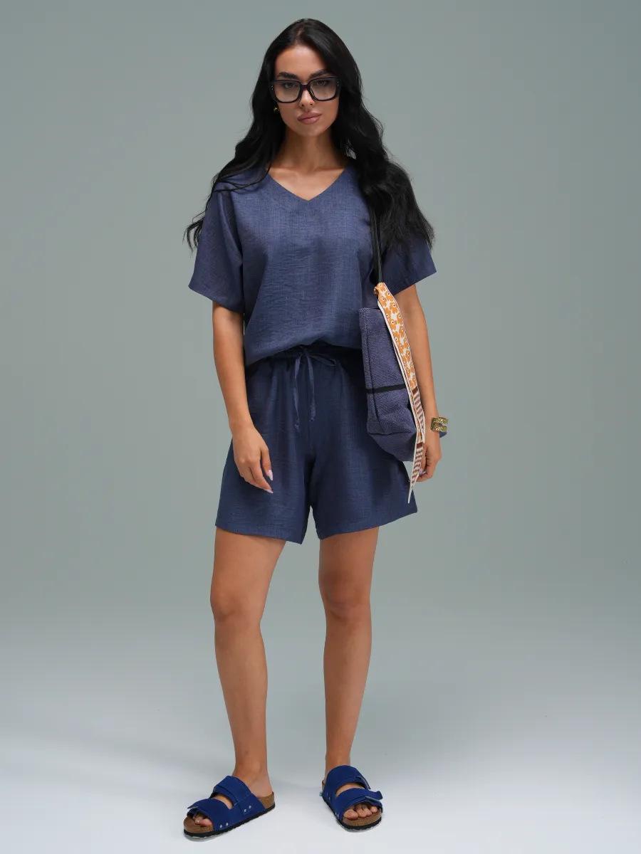 

European and American Women s Casual Solid Color Two-Piece Set: Short Sleeve Top and Shorts. XL