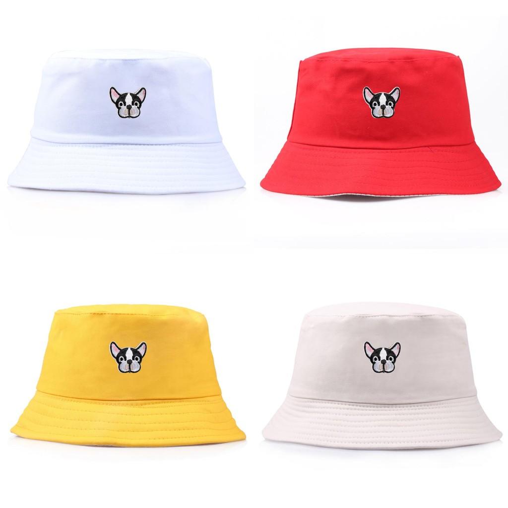 Dog Pattern Embroidery Bucket Cap Fisherman Hat Sun Protection Breathable Gift