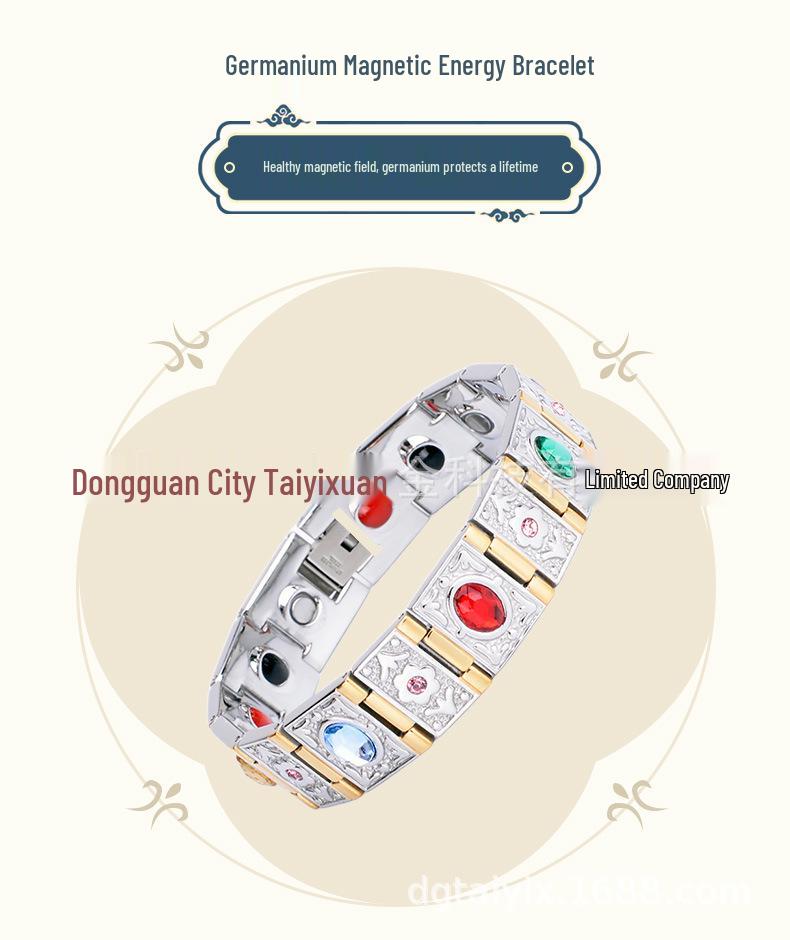 Men's Stainless Steel Magnetic Bracelet with Germanium & Diamond Elements, Titanium Steel, 106 Gemstones