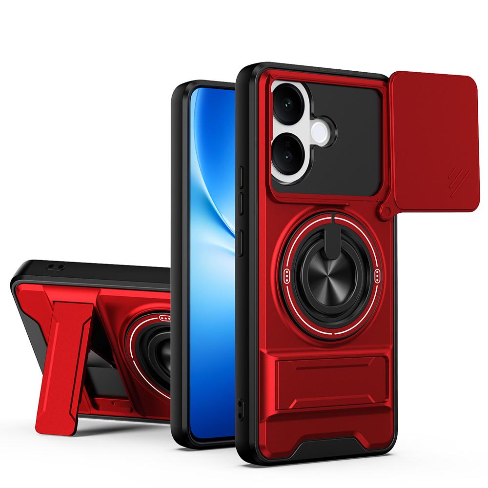 KEYSION Magnetic Phone Case for VIVO V60 Lite 5G Slide Camera Protection Upright Kickstand Ring Shockproof Cover for IQOO Z10R 5G