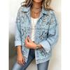 Women Lace Spliced Denim Jacket Loose Casual Lapel Long Sleeve Single Breasted Short Coat Fashion Streetwear Outerwear