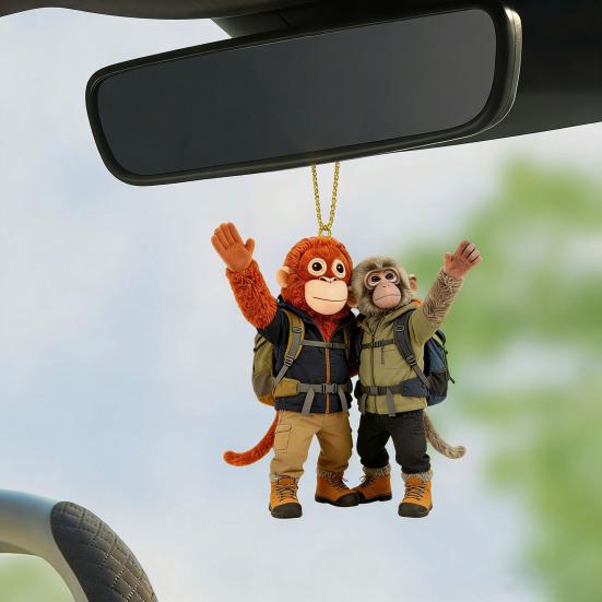 Monkey Hugging Plush Toy Keychain 2D Monkey Acrylic Keychain for Backpack Purse Car Keys Emotional Gift for Family Friends
