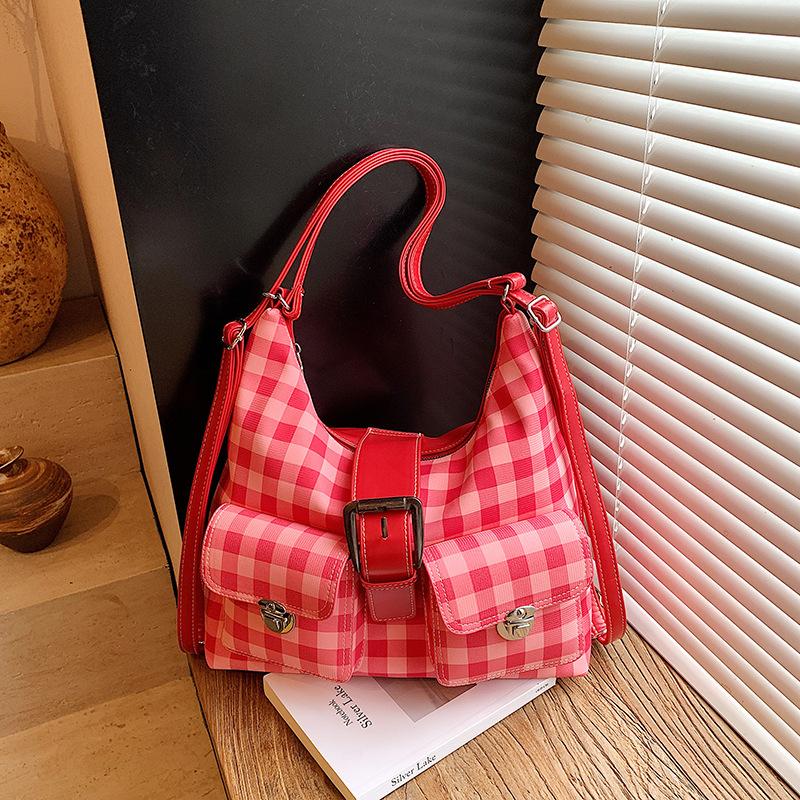 Retro large-capacity shoulder bag women's 2025 new plaid tote bag multi-functional backpack leisure bag