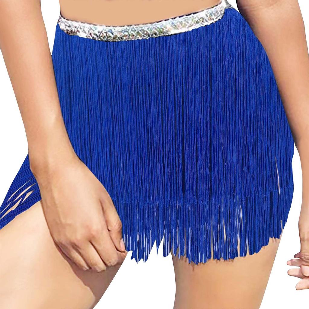 Women's Layered Fringe Dance Skirts Sexy Sequins Ballroom Latin  Skirt Festive Rave  Skirt