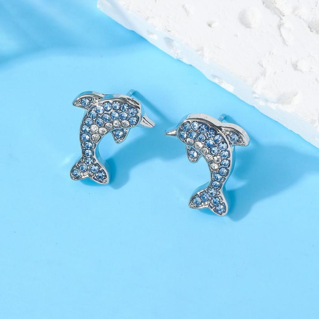 Creative Cute Cartoon Blue Dolphin Earrings