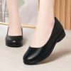 Women's Black Leather Non-Slip Flat Work Shoes - Comfortable Round Toe Design for Long Standing Hours, Soft Sole Professional Footwear.