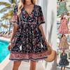 Damen Frühlings- und Sommer-Freizeit-Urlaubs-Kleid mit Aufdruck, kurzärmlig