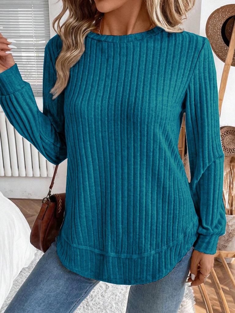 2025 Autumn Women's Long Sleeve Knit Pullover - Solid Color, European American Style, Versatile Round Neck