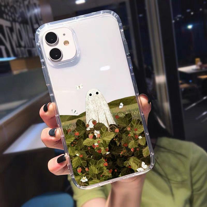 Soft TPU Clear Shockproof Phone Case for IPhone 11 12 13 14 Mini Pro Max XR X XS 8 7 6 6S Plus SE 2020 Cute Ghost Cover Bag