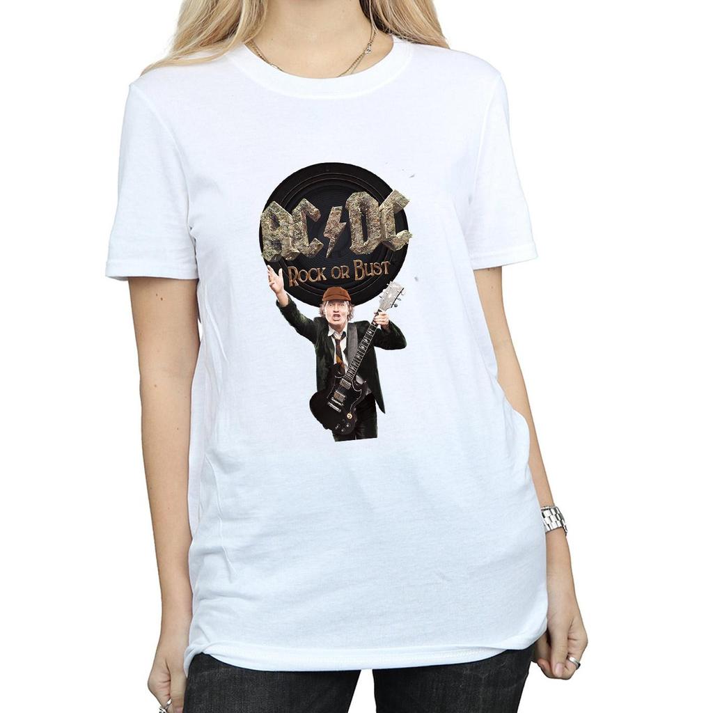 AC/DC Womens/Ladies Rock Or Bust Angus Young Cotton Boyfriend T-Shirt