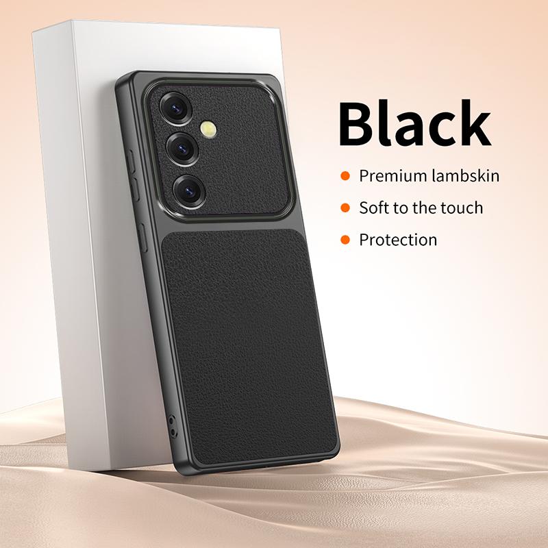 Faux Leather Phone Case for Samsung Galaxy S25 S24 Plus S23 FE S25+ S24+ 5G Fashion Plating Lychee Grain High Quality Back Cover
