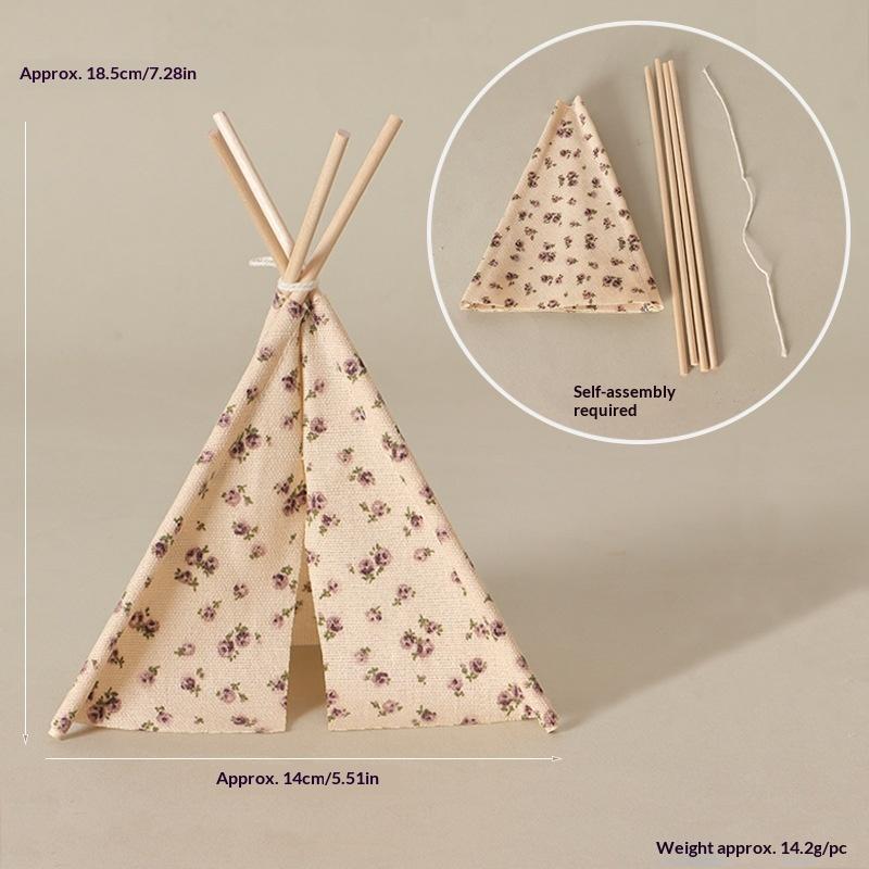 

[ZYAS]1 Set Handmade Simulation Miniature Camping Tent Model With Flower Wave Point Pattern 1/12 Doll House Scene Decoration
