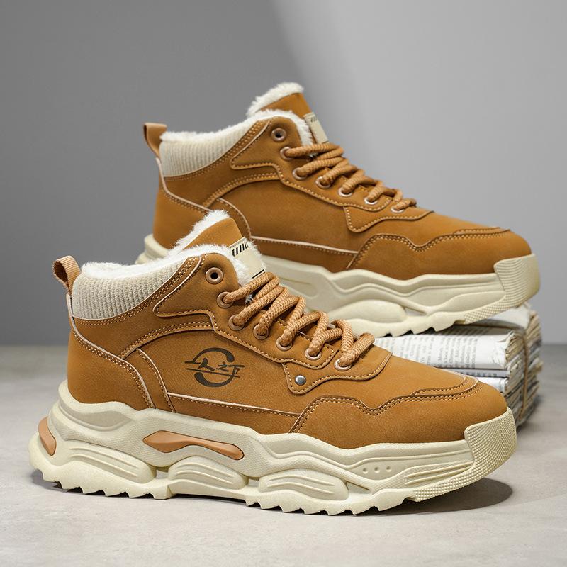High-top winter velvet thickened non-slip snow boots outdoor sports feeling warm and cold-proof thick-soled dad cotton shoes