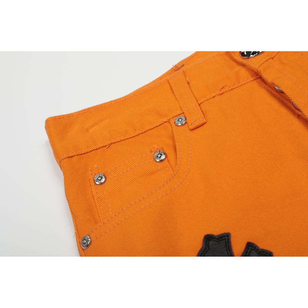 7709 CHROME HEARTS Pánské a dámské trendy džíny v americkém stylu s látkovými nášivkami, ležérní a módní high street kalhoty