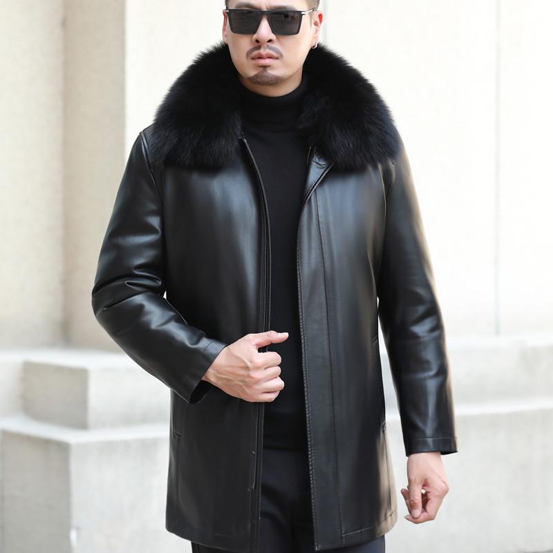 Medium Men's Medium and Long Leather Fur Collar Leather Down Jacket Winter Sheepskin Jacket Leather Jacket Men's Jacket