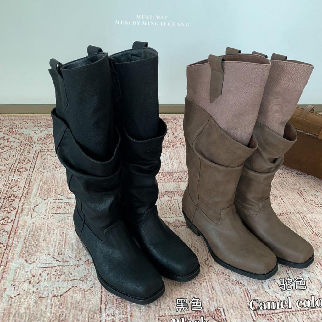 Autumn and winter new European and American style thick heel versatile feet high boots pile boots look thin